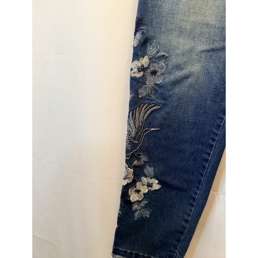 Democracy Jeans Women's 14 Seamless Ankle Skimmer Embroidered Flowers Bird Blue - Picture 3 of 9
